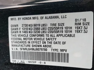 2018 Honda Odyssey Elite with VIN 5FNRL6H96JB079780, listed as a IAAI auction lot 41804787 with 62,861 mi miles. Bid and sale history available at carsss.com. Image 9.
