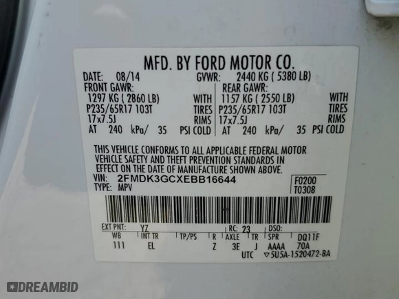 2014 Ford Edge SE with VIN 2FMDK3GCXEBB16644, listed as a Copart auction lot 48817375 with 222,293 mi miles and Salvage Title. Bid and sale history available at carsss.com. Image 14.