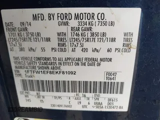 2014 Ford F-150 XL with VIN 1FTFW1EF8EKF81092, listed as a IAAI auction lot 40885506 with 286,885 mi miles. Bid and sale history available at carsss.com. Image 9.