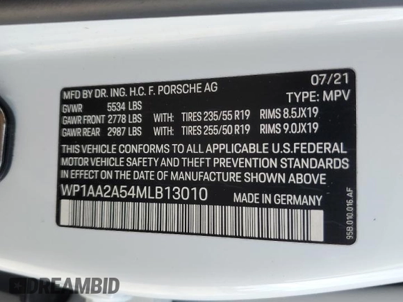 2021 Porsche Macan with VIN WP1AA2A54MLB13010, listed as a Copart auction lot 61052585 with 25,738 mi miles and Salvage title. Bid and sale history available at DreamBid. Image 13.