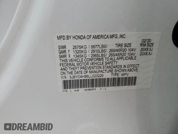 2020 Acura MDX w/Advance Pkg with VIN 5J8YD4H86LL023229, listed as a Copart auction lot 81664934 with 50,123 mi miles and Salvage Title. Bid and sale history available at carsss.com. Image 14.