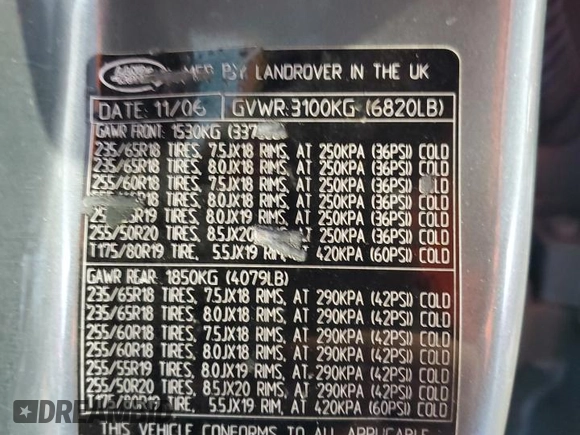 2007 Land Rover Range Rover SC z VIN SALMF13447A247281, wystawiony jako Copart lot #88416335 z przebiegiem Nie podano mil oraz Szkoda całkowita • Salvage title. Historia ofert i sprzedaży dostępna na DreamBid. Obrazek 13.
