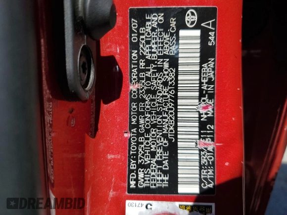2007 Toyota Prius with VIN JTDKB20U977613382, listed as a Copart auction lot 53869485 with 240,235 mi miles and Salvage Title. Bid and sale history available at carsss.com. Image 13.