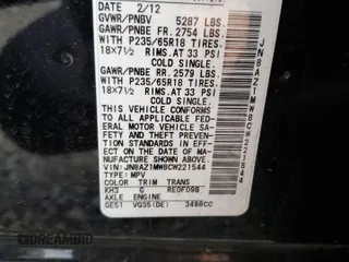 2012 Nissan Murano SL z VIN JN8AZ1MW8CW221544, wystawiony jako Copart lot #51054565 z przebiegiem 116 318 mil mil oraz Szkoda całkowita • Salvage title. Historia ofert i sprzedaży dostępna na DreamBid. Obrazek 13.