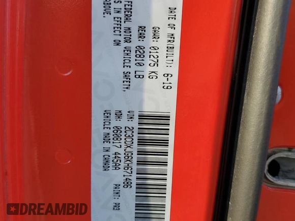 2019 Dodge Charger SXT with VIN 2C3CDXJG6KH671486, listed as a Copart auction lot 79422484 with 36,503 mi miles and Salvage Title. Bid and sale history available at DreamBid. Image 14.