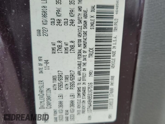 2005 Dodge Dakota SLT with VIN 1D7HW48N95S167516, listed as a Copart auction lot 49378105 with Not Provided miles and Salvage Title. Bid and sale history available at DreamBid. Image 12.