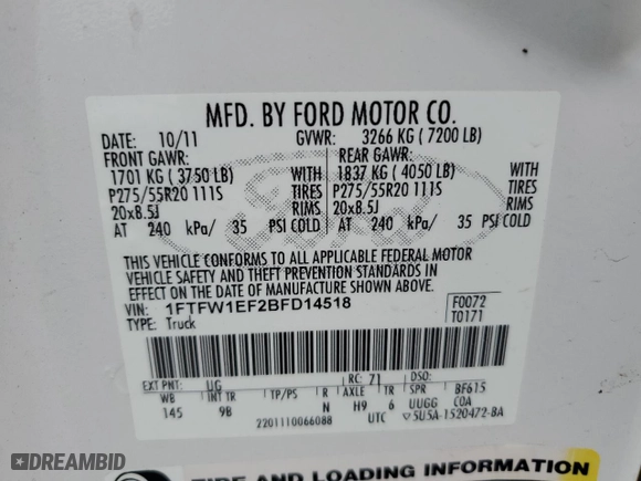 2011 Ford F-150 XL with VIN 1FTFW1EF2BFD14518, listed as a Copart auction lot 47652305 with 158,965 mi miles and Salvage Title. Bid and sale history available at carsss.com. Image 13.