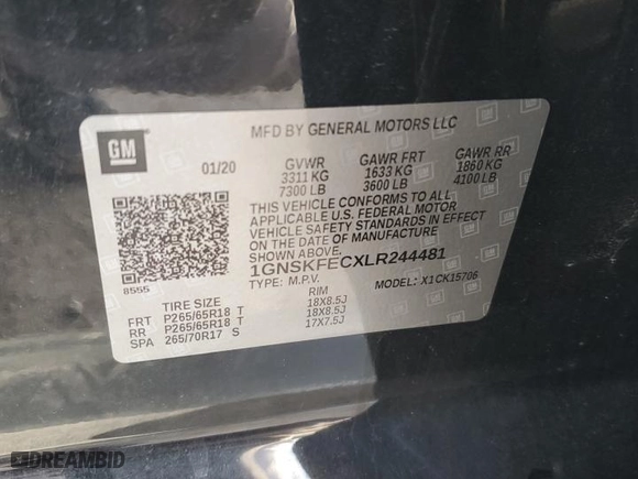 2020 Chevrolet Tahoe Commercial with VIN 1GNSKFECXLR244481, listed as a Copart auction lot 79685324 with 85,310 mi miles and Salvage Title. Bid and sale history available at carsss.com. Image 14.