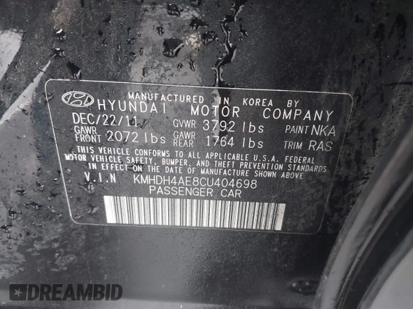 2012 Hyundai Elantra GLS с VIN KMHDH4AE8CU404698, выставлен на аукционе IAAI как лот 41988964 с пробегом Не указан миль и . История ставок и продаж доступна на DreamBid. Изображение 9.