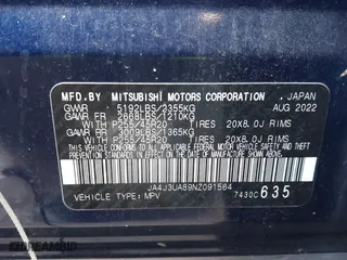 2022 Mitsubishi Outlander SE with VIN JA4J3UA89NZ091564, listed as a IAAI auction lot 41662591 with 127,532 mi miles. Bid and sale history available at carsss.com. Image 9.