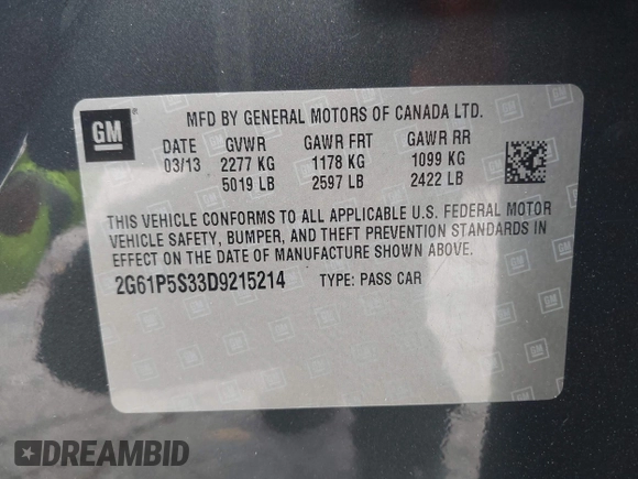 2013 Cadillac XTS Luxury with VIN 2G61P5S33D9215214, listed as a IAAI auction lot 42170402 with 132,045 mi miles and . Bid and sale history available at DreamBid. Image 9.