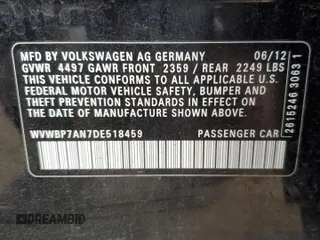 2013 Volkswagen CC Sport with VIN WVWBP7AN7DE518459, listed as a Copart auction lot 89412375 with 309,596 mi miles and Salvage Title. Bid and sale history available at carsss.com. Image 12.