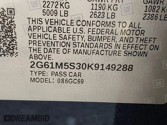 2019 Cadillac XTS Luxury with VIN 2G61M5S30K9149288, listed as a IAAI auction lot 42483670 with 79,104 mi miles and . Bid and sale history available at DreamBid. Image 9.