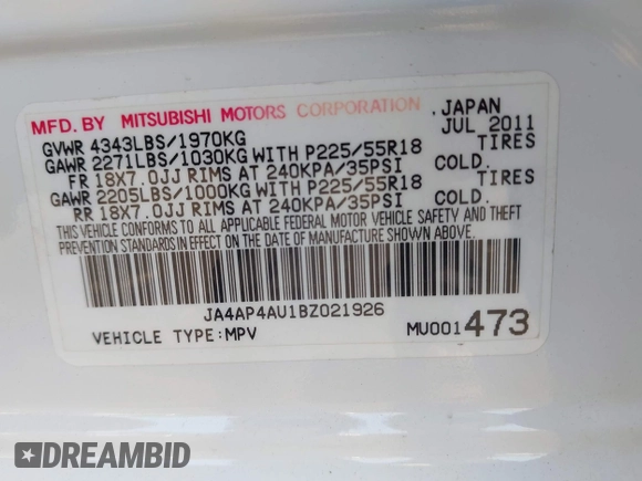 2011 Mitsubishi Outlander SE z VIN JA4AP4AU1BZ021926, wystawiony jako IAAI lot #42269085 z przebiegiem 113 010 mil mil oraz . Historia ofert i sprzedaży dostępna na DreamBid. Obrazek 9.