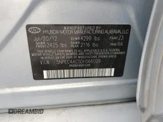 2013 Hyundai Sonata Limited with VIN 5NPEC4AC5DH566029, listed as a Copart auction lot 50945635 with 203,743 mi miles and Salvage Title. Bid and sale history available at DreamBid. Image 12.