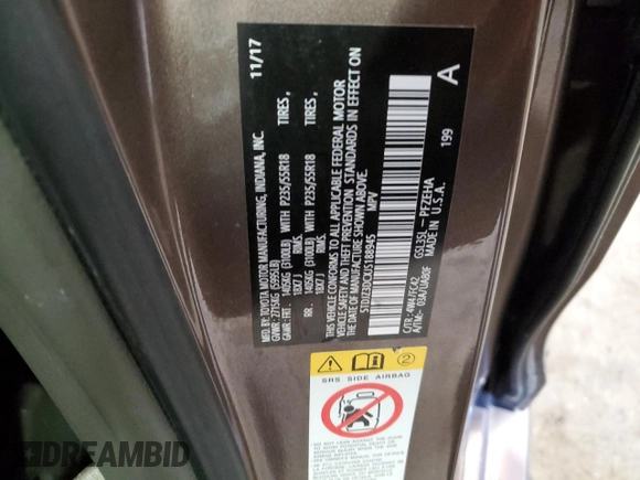 2018 Toyota Sienna LE with VIN 5TDJZ3DCXJS188945, listed as a Copart auction lot 53684585 with Not provided miles and Salvage title. Bid and sale history available at DreamBid. Image 13.