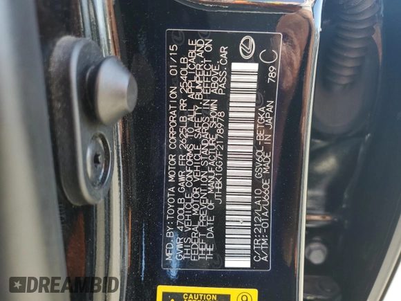 2015 Lexus ES with VIN JTHBK1GG7F2178978, listed as a Copart auction lot 54079185 with 153,497 mi miles and Salvage Title. Bid and sale history available at carsss.com. Image 12.