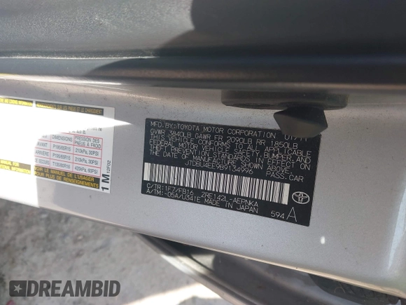 2011 Toyota Corolla L with VIN JTDBU4EE9B9134996, listed as a IAAI auction lot 42251193 with 176,801 mi miles and . Bid and sale history available at DreamBid. Image 9.