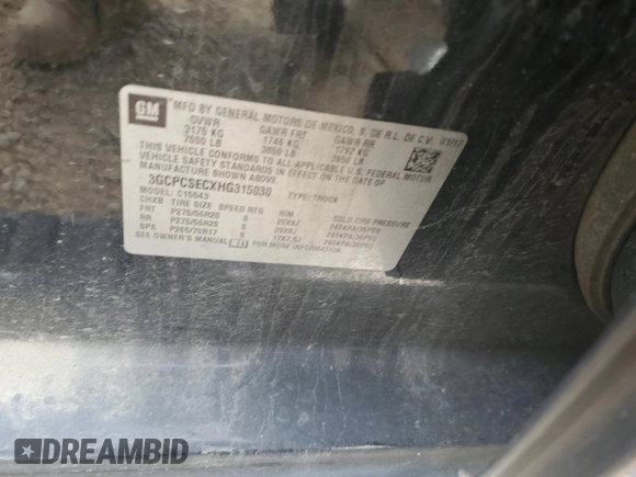 2017 Chevrolet Silverado 1500 LTZ with VIN 3GCPCSECXHG315030, listed as a Copart auction lot 50766385 with 127,349 mi miles and Salvage Title. Bid and sale history available at DreamBid. Image 12.