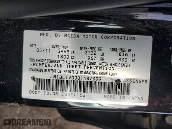 2011 Mazda 3 i Touring z VIN JM1BL1VG0B1487399, wystawiony jako Copart lot #57860375 z przebiegiem 177 755 mil mil oraz Szkoda całkowita • Salvage title. Historia ofert i sprzedaży dostępna na DreamBid. Obrazek 12.
