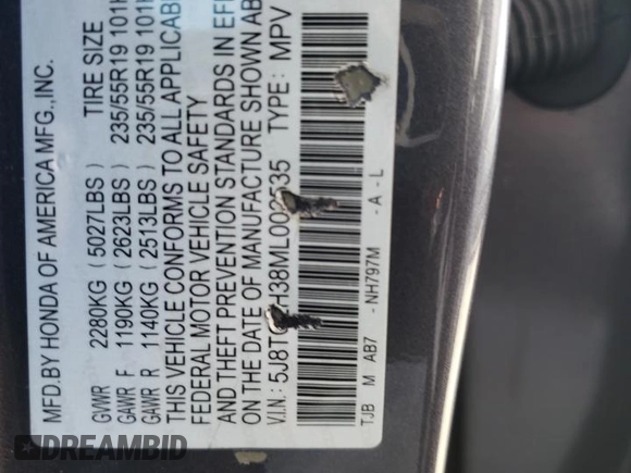 2021 Acura RDX with VIN 5J8TC2H38ML002535, listed as a Copart auction lot 60232244 with 92,692 mi miles and Clean title. Bid and sale history available at DreamBid. Image 13.