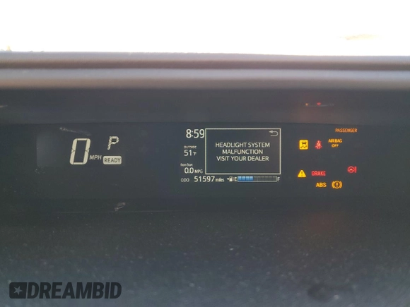 2018 Toyota Prius One with VIN JTDKDTB36J1615427, listed as a Copart auction lot 53525915 with 51,597 mi miles and Clean Title. Bid and sale history available at DreamBid. Image 9.