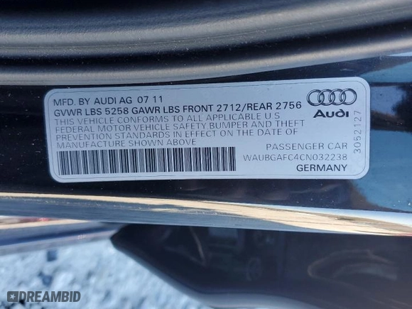 2012 Audi A6 3.0T Premium Plus with VIN WAUBGAFC4CN032238, listed as a Copart auction lot 87259234 with 111375 miles and Salvage Title. Bid and sale history available at carsss.com. Image 12.
