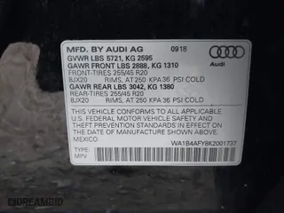 2019 Audi SQ5 Premium Plus with VIN WA1B4AFY8K2001737, listed as a IAAI auction lot 41494829 with 47,569 mi miles. Bid and sale history available at carsss.com. Image 9.