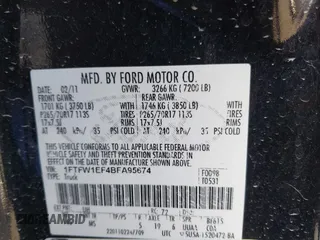 2011 Ford F-150 XL with VIN 1FTFW1EF4BFA95674, listed as a IAAI auction lot 41801488 with 155,183 mi miles. Bid and sale history available at carsss.com. Image 9.