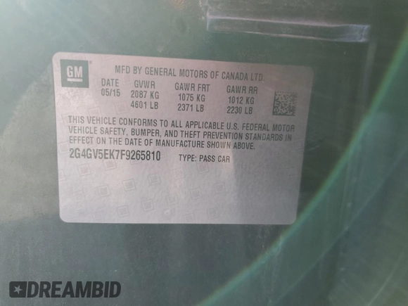 2015 Buick Regal with VIN 2G4GV5EK7F9265810, listed as a Copart auction lot 84099184 with 91,989 mi miles and Salvage title. Bid and sale history available at DreamBid. Image 14.