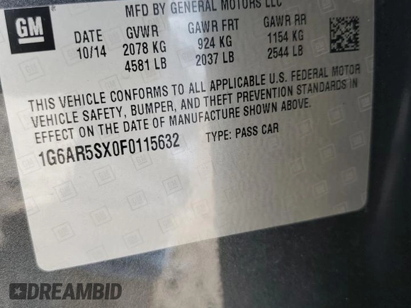 2015 Cadillac CTS Luxury RWD with VIN 1G6AR5SX0F0115632, listed as a Copart auction lot 45395555 with 140,119 mi miles and Salvage Title. Bid and sale history available at DreamBid. Image 13.