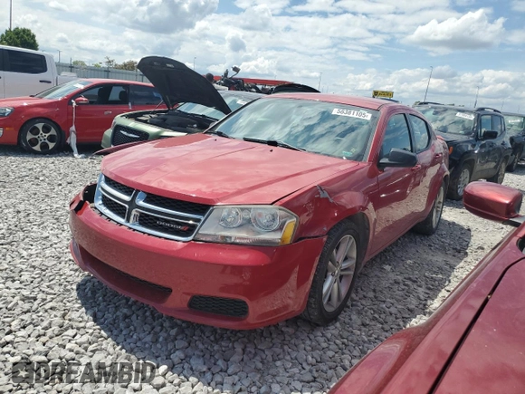 2014 Dodge Avenger SE with VIN 1C3CDZAB5EN162047, listed as a Copart auction lot 58381105 with 143,626 mi miles and Salvage title. Bid and sale history available at DreamBid. Image 1.