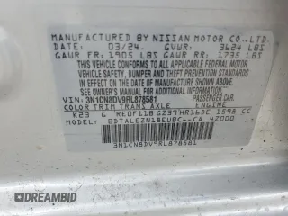 2024 Nissan Versa S with VIN 3N1CN8DV9RL878581, listed as a Copart auction lot 61565205 with 6,336 mi miles and Non repairable. Bid and sale history available at DreamBid. Image 12.