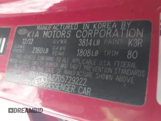 2013 Kia Forte EX with VIN KNAFU4A27D5729222, listed as a IAAI auction lot 42005687 with 124,785 mi miles. Bid and sale history available at carsss.com. Image 9.