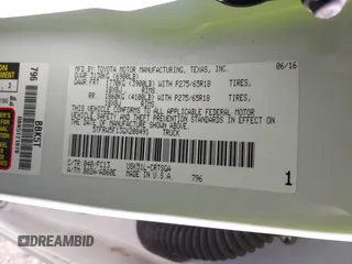 2016 Toyota Tundra SR5 with VIN 5TFRW5F13GX208491, listed as a IAAI auction lot 41690525 with 219,589 mi miles and . Bid and sale history available at DreamBid. Image 9.