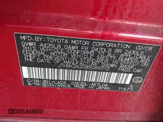 2008 Lexus IS 250 with VIN JTHBK262085069372, listed as a IAAI auction lot 41450713 with 169,128 mi miles. Bid and sale history available at carsss.com. Image 9.
