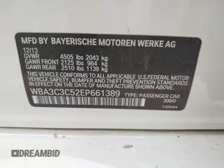 2014 BMW 3 Series 320i xDrive with VIN WBA3C3C52EP661389, listed as a IAAI auction lot 42160042 with 131,997 mi miles and . Bid and sale history available at DreamBid. Image 9.
