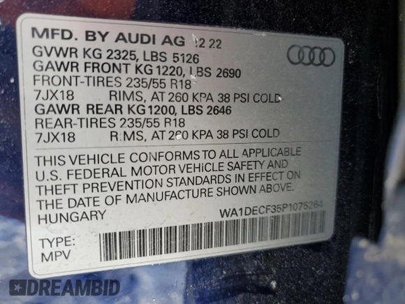 2023 Audi Q3 S line Premium z VIN WA1DECF35P1075264, wystawiony jako Copart lot #88866885 z przebiegiem 42 824 mil mil oraz Szkody całkowita. Historia ofert i sprzedaży dostępna na DreamBid. Obrazek 15.