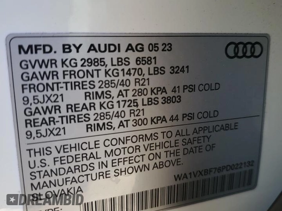 2023 Audi Q7 Prestige with VIN WA1VXBF76PD022132, listed as a Copart auction lot 80628964 with 2,520 mi miles and Non repairable. Bid and sale history available at DreamBid. Image 14.