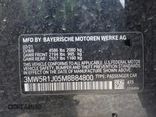 2021 BMW 3 Series 330i z VIN 3MW5R1J05M8B84800, wystawiony jako IAAI lot #41818906 z przebiegiem Nie podano mil oraz . Historia ofert i sprzedaży dostępna na DreamBid. Obrazek 9.