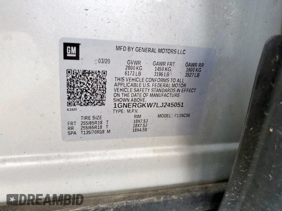 2020 Chevrolet Traverse LT Cloth z VIN 1GNERGKW7LJ245051, wystawiony jako Copart lot #59844665 z przebiegiem 129 295 mil mil oraz Czysty tytuł • Clean title. Historia ofert i sprzedaży dostępna na DreamBid. Obrazek 14.