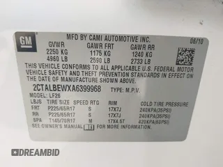2010 GMC Terrain SLE-1 with VIN 2CTALBEWXA6399968, listed as a IAAI auction lot 41498628 with 1 mi miles. Bid and sale history available at carsss.com. Image 9.
