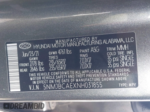 2022 Hyundai Tucson SEL with VIN 5NMJBCAEXNH031855, listed as a IAAI auction lot 41677386 with 40,606 mi miles and . Bid and sale history available at DreamBid. Image 9.