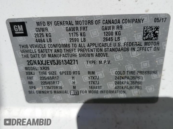 2018 Chevrolet Equinox LT with VIN 2GNAXJEV5J6134271, listed as a Copart auction lot 45498915 with 97,410 mi miles and Salvage Title. Bid and sale history available at carsss.com. Image 13.