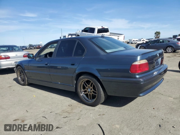2001 BMW 7 Series 740i with VIN WBAGG83421DN87364, listed as a Copart auction lot 44462125 with 123,519 mi miles and Salvage title. Bid and sale history available at DreamBid. Image 2.