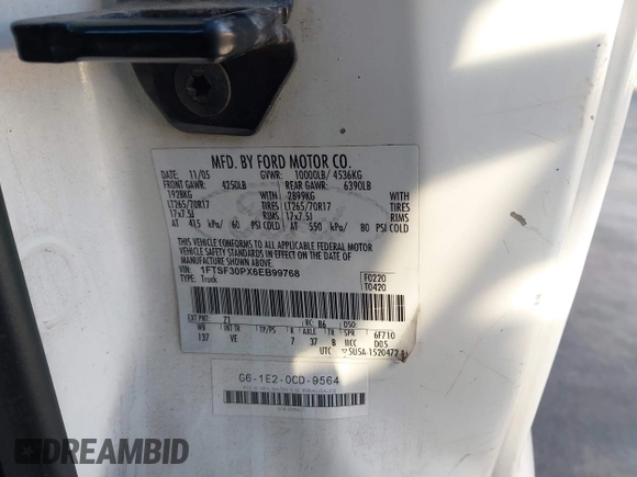 2006 Ford F-350 with VIN 1FTSF30PX6EB99768, listed as a IAAI auction lot 41616216 with 239,852 mi miles and . Bid and sale history available at DreamBid. Image 9.
