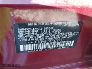 2015 Subaru Impreza Wagon 2.0i Sport Limited with VIN JF1GPAY69FH329739, listed as a IAAI auction lot 41751588 with 193,791 mi miles. Bid and sale history available at carsss.com. Image 9.