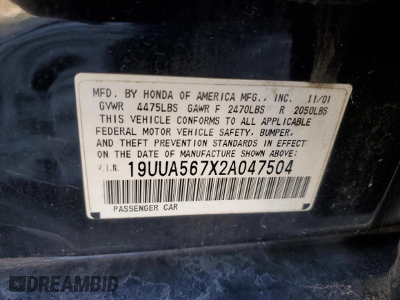 2002 Acura TL w/Navigation with VIN 19UUA567X2A047504, listed as a Copart auction lot 81586304 with 0 mi miles and Non Repairable. Bid and sale history available at carsss.com. Image 13.
