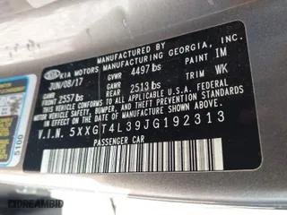 2018 Kia Optima S with VIN 5XXGT4L39JG192313, listed as a IAAI auction lot 41260143 with 138,413 mi miles. Bid and sale history available at carsss.com. Image 9.