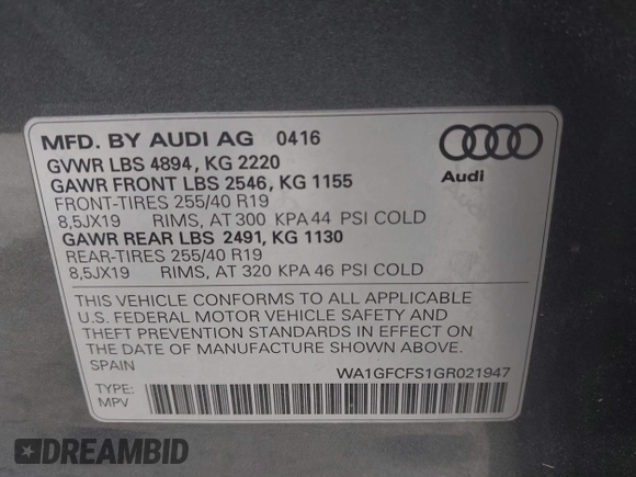 2016 Audi Q3 Prestige с VIN WA1GFCFS1GR021947, выставлен на аукционе IAAI как лот 42272537 с пробегом 49 283 миль миль и . История ставок и продаж доступна на DreamBid. Изображение 9.